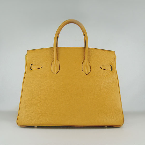 High Quality Fake Hermes 35CM Embossed Veins Leather Bag Yellow 6089